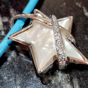 💥925 SS MOP/TOPAZ/LEATHER NECKLACE